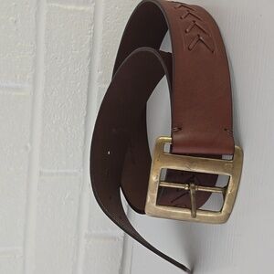 LAUREN Ralph Lauren Women's Tan Whipstitch Leather Belt Size L